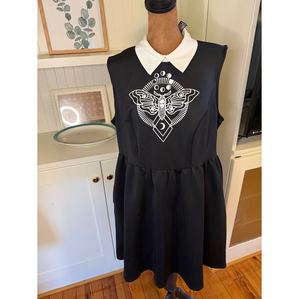 Hot Topic Death Moth Collared Dress Black White Gothic Plus Size 1 NWT